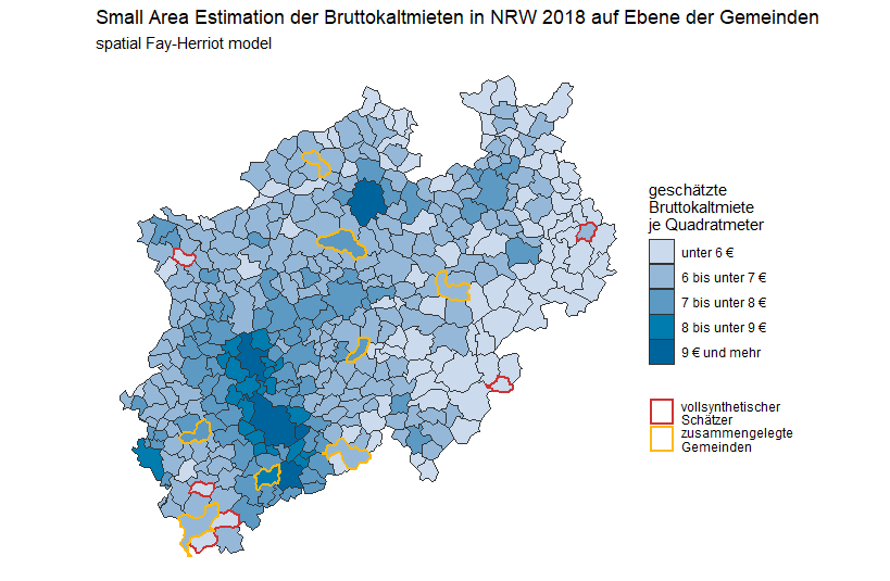 Small Area Estimation der Bruttokaltmieten in NRW 2018 auf Ebene der Gemeinden