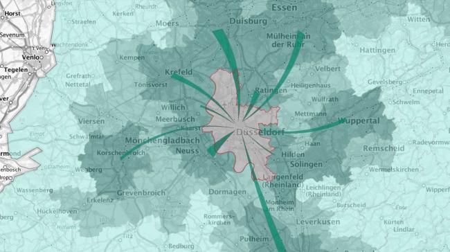 Karte zu Pendelströmen nach Düsseldorf