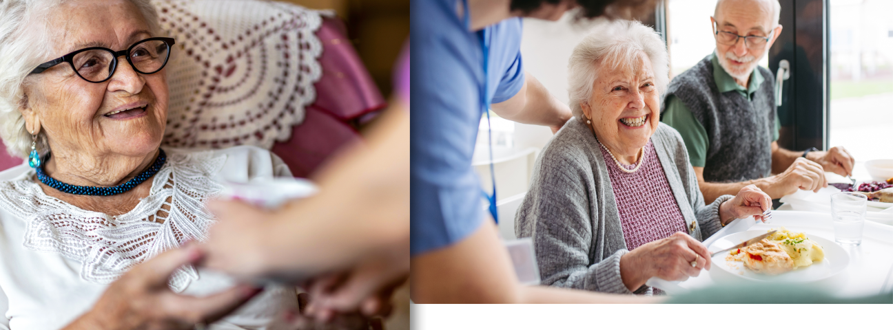 Seniorinnen und Senioren werden von Pflegefachkräften betreut